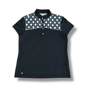 Daily Sports Golf Polo Shirt Women’s XL Black White Geometric Print Short Sleeve